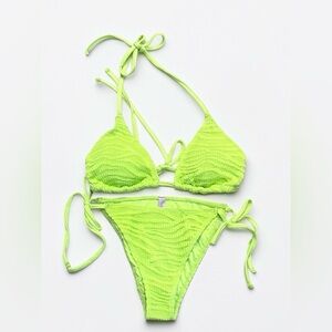 Zebra Fishnet Mesh String Bikini Lime Size Large NWOT